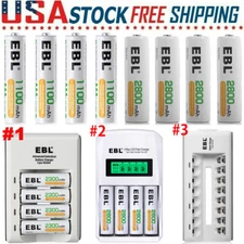 EBL AAA AA Rechargeable Batteries 1100mAh/2800mAh 1.2V   / Optional Charger Lot