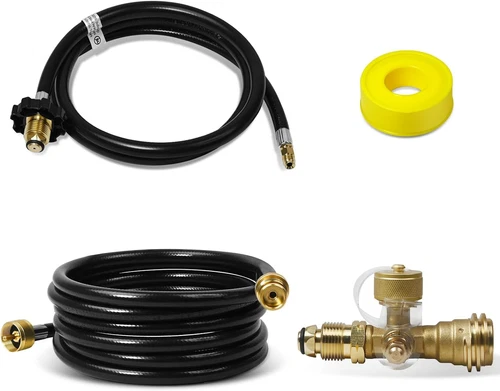 Kit adaptador de camiseta de latón propano, camiseta de latón propano de 4 puertos con manguera de 5 pies y 12 pies - Imagen 5 de 8