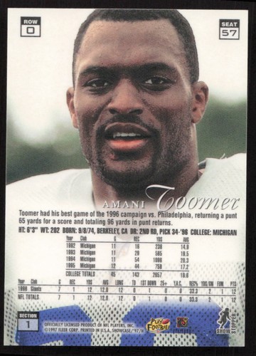 1997 Flair Showcase #57 Amani Toomer New York Giants Row 0 HIGH GRADE - Picture 2 of 2