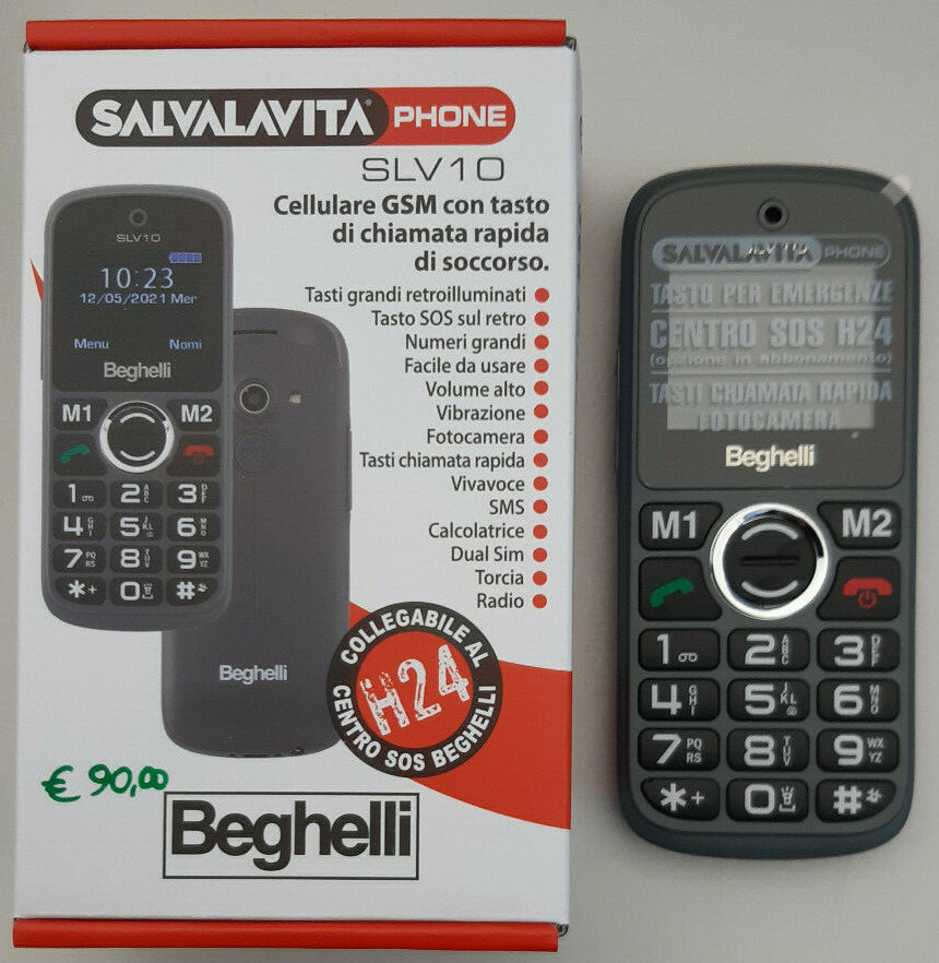 Telefono Salvalavita Beghelli SLV15 Per Anziani - Cellulare Con Tasto SOS, Display Grande, Leggero