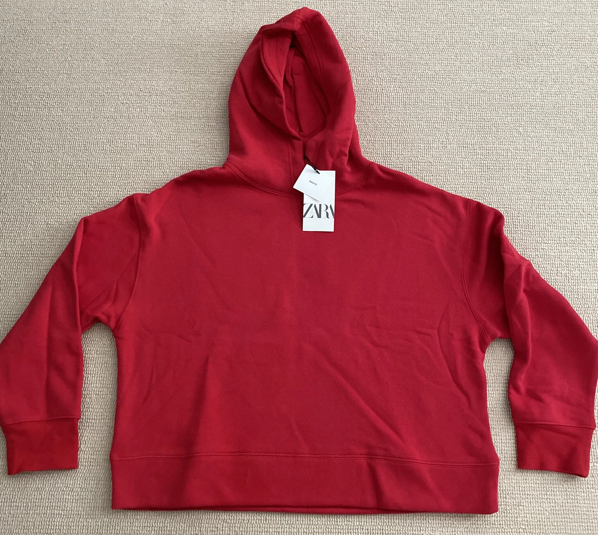 Zara Basics Womens Ladies Red Hoodie Sweatshirt Size L NEW