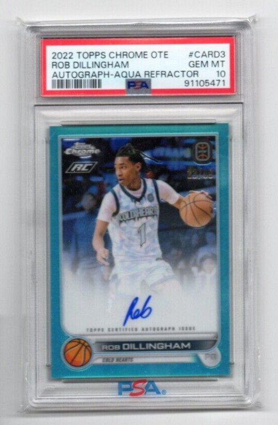 Rob Dillingham Auto Rookie RC PSA 10 GEM MINT /99 Spurs 2022 Topps Chrome Aqua