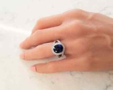 5.31 Carat Oval Ceylon Blue Sapphire and White Cubic Zirconia Wedding Women Ring