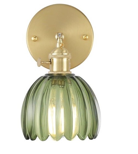 Vintage Look Indoor Wall Sconce Lighting W/Emerald Green Tulip Glass Lampshade