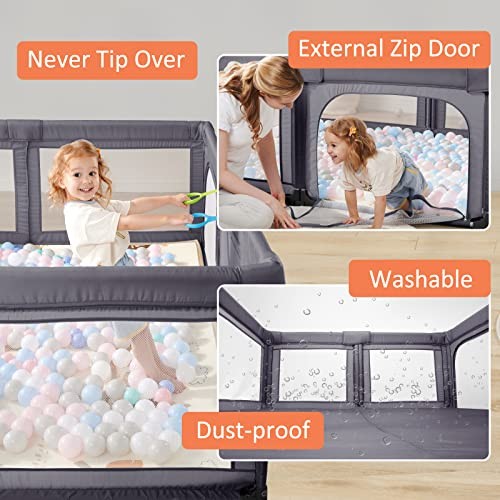 Baby Playpen Foldable Play Pens for Babies with Bottom, 79x59in Baby Gate - Picture 5 of 7