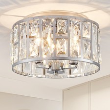 Image of 3-Light Flush Ceiling Lights, Crystal Ceiling Lamp Polished Chrome Finish