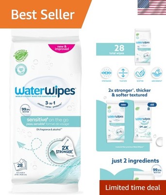 Sensitive+ On The Go Wipes, 3-In-1 Cleans, Cares, Protects, 99.9% Water, Unsc...