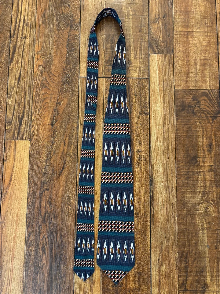 Vintage 100% Silk Mens Abstract Geometric Tie 90s Color Block 80s/90s Made in US - Image 4 of 4