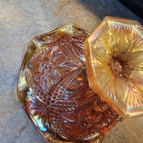 Vintage Depression Ära 7 1/2" Imperial Ringelblume Karneval Glasschale irisierend - Bild 9 von 10