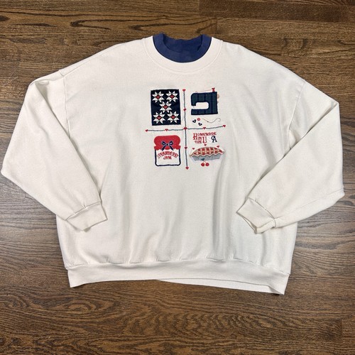 Vtg Endless Designs Sweatshirt Womens 3X White Embroidered Cottagecore USA Made