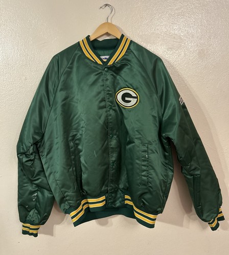 Chaqueta de satén vintage Green Bay Packers línea tiza para hombre XL 80’s abrigo abotonado - Imagen 10 de 15