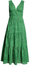FARM RIO Green Monstera Corset Eyelet Midi Dress Size XS