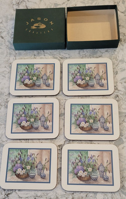 New Jason Coasters Lavender Basket New Zealand Cork Bottom Set of 6 New in Box