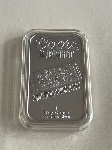 Coors Silver Bullet Sunshine Mining 999 1 OZ Bar In Clear Protective Case