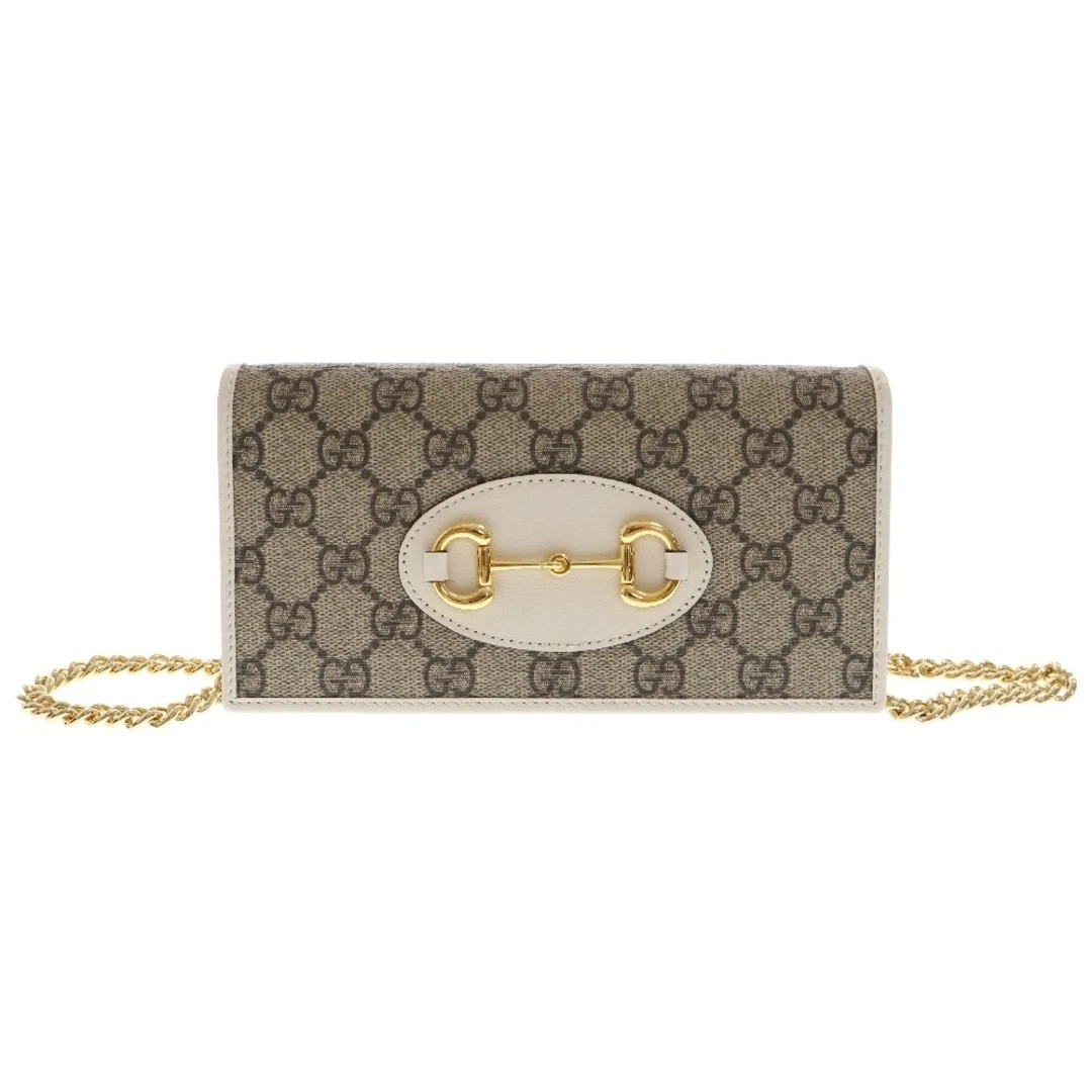 Gucci GG Supreme 1995 Horsebit Chain Portefeuille Long Beige x Blanc 621892 Occasion 91bff