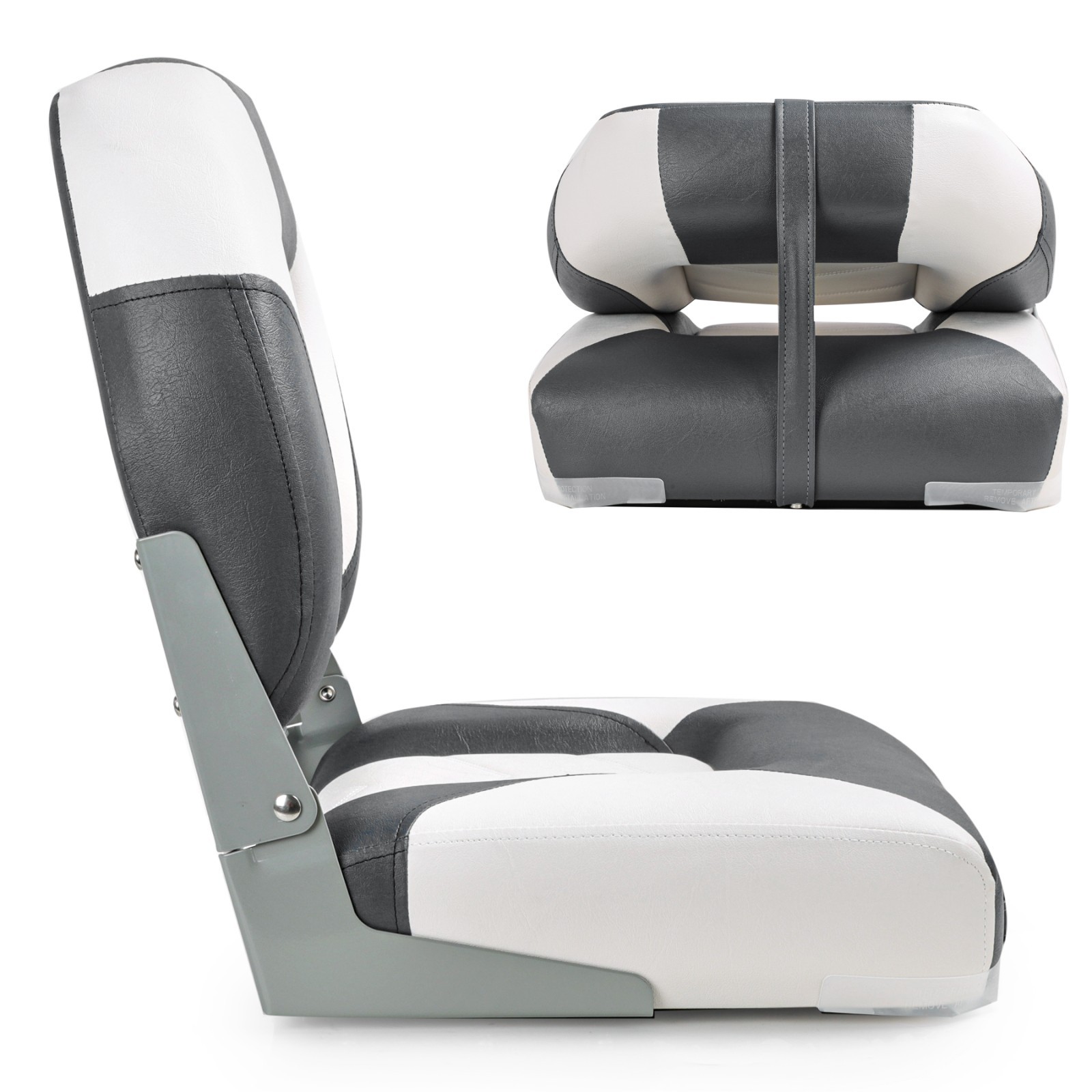 NORTHCAPTAIN Deluxe White/Charcoal Low Back Folding Boat Seat, 2 Seats