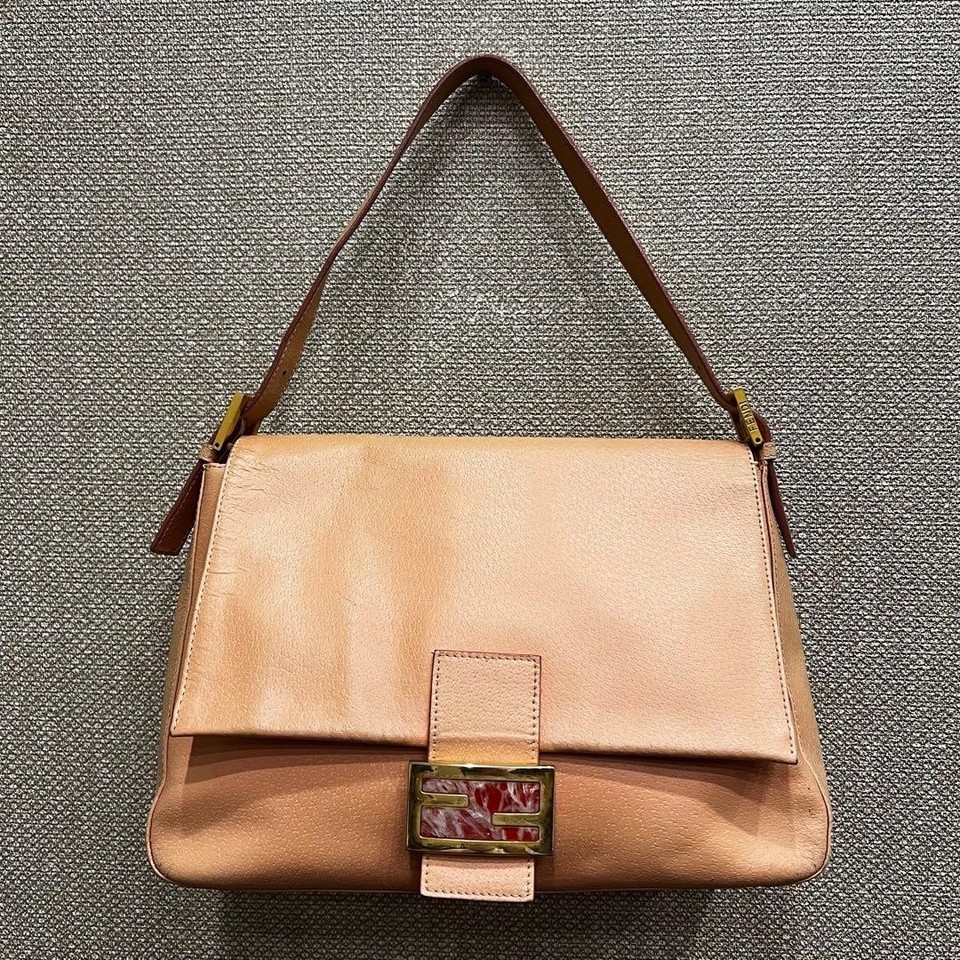 FENDI Mamma Baguette One Belt Shoulder Bag pink  Stone marble