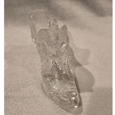 Vintage Fenton Clear Glass Daisy and Button Cat Head Slipper Shoe Figurine