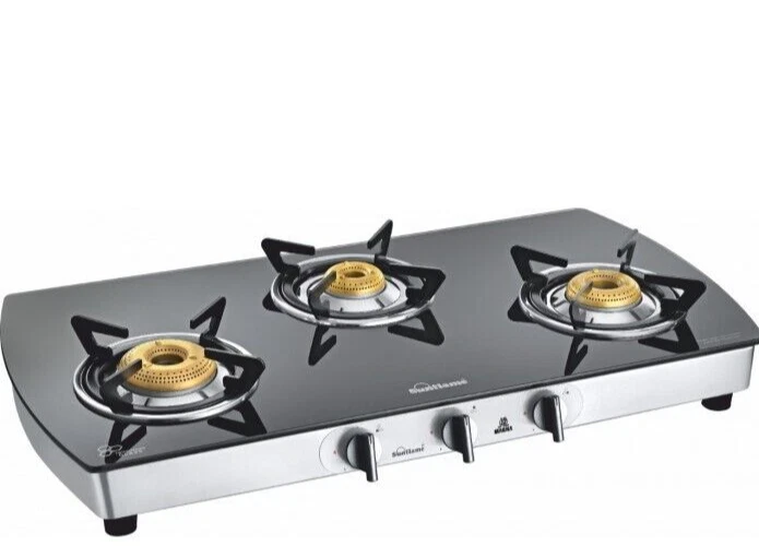 Sunflame Gas Stove LPG STOVE GT 3B MAGNA SS Glass Burner Free Hose Pipe
