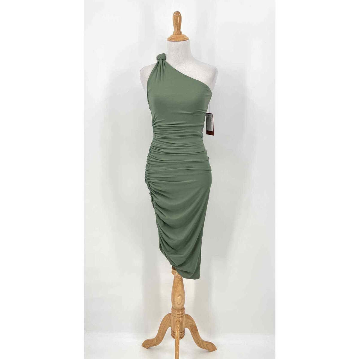 ALIX NYC Celeste Dress Womens XS Green One Shoulder Knotted
