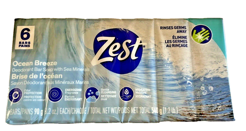Seife 6 Riegel Zest Ocean Breeze Flutwelle frische Riegel je 3,2 Oz mit Meeresmineralien
