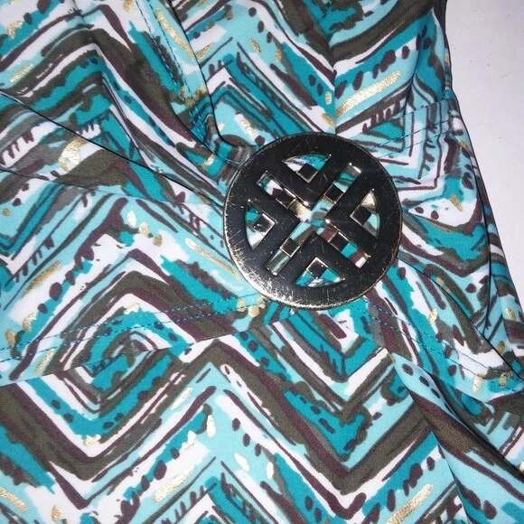 Jaclyn Smith Tankini Swim Set Size 6 Brown Blue Shortie Bottom Halter Top - Image 4 of 4