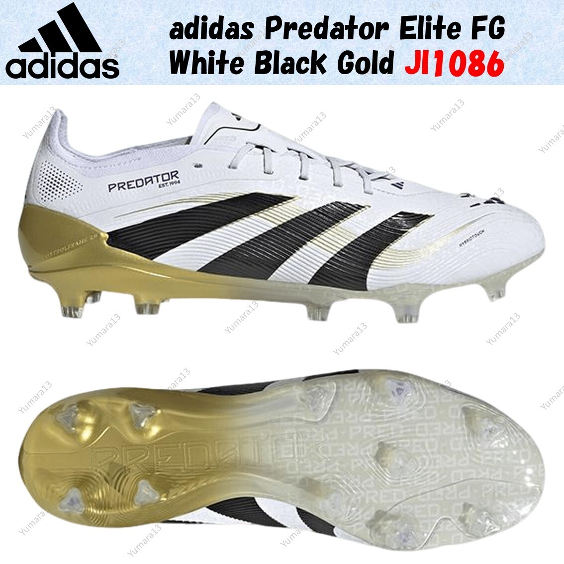 adidas Predator Elite FG White Black Gold JI1086 Men's Size