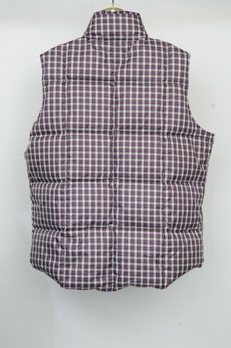 Lands End Purple Plaid Quilted Puffer Down Filled Vest Women L Casual Snap Close - Picture 2 of 6