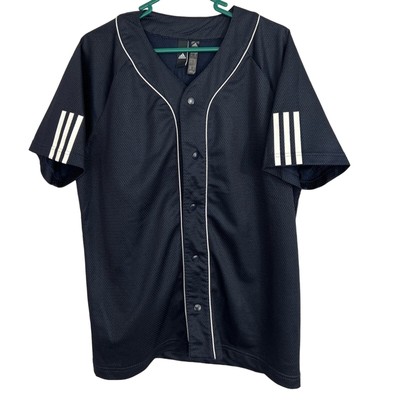 Mens Three Stripe Life  Navy Blue and White Adidas Button Up Jersey Size M NWOT