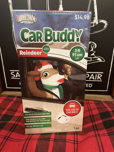 NEW Gemmy Airblown Inflatable Reindeer Car Buddy 3 Ft LED Light Christmas  - Picture 1 of 3