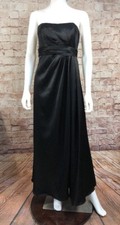 David  s Bridal F14033 Black Long Formal Dress Sz 6 Textured Satin Pleated Bodice