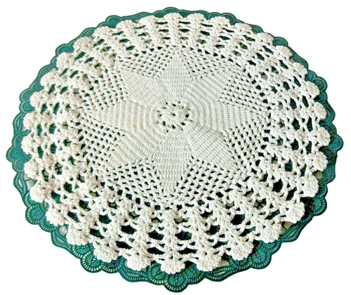 2 Crocheted~Handmade~Off White~Round~Doily~ Cotton~2 Green Plastic 11.5" Doilies - Picture 7 of 7