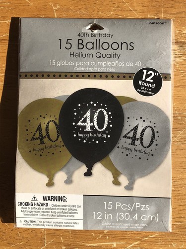 Age 40 Party Balloons Black Silver & Gold Latex 40th Birthday Decorations 15 Pc - Picture 2 of 3