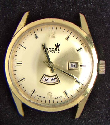 Cronel Dual Calendar Herren Handaufzug Vintage Swiss Uhr -- Ersatzteile/Reparaturen