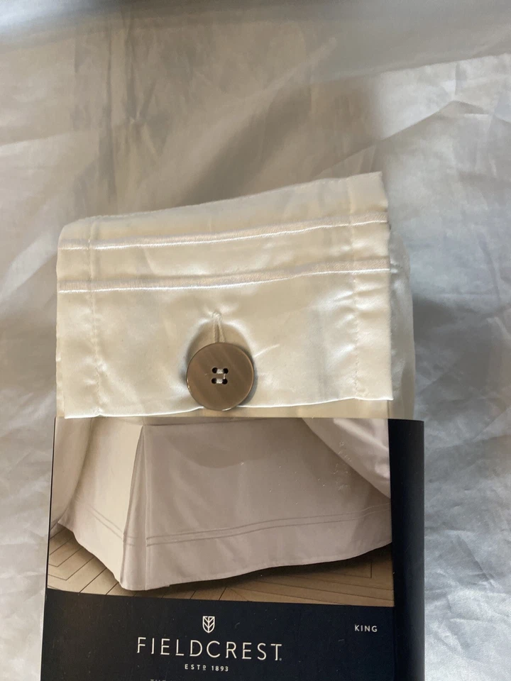 "Falda de cama Fieldcrest Hotel satén blanca talla king 15"" caída" Foto 2 de 4