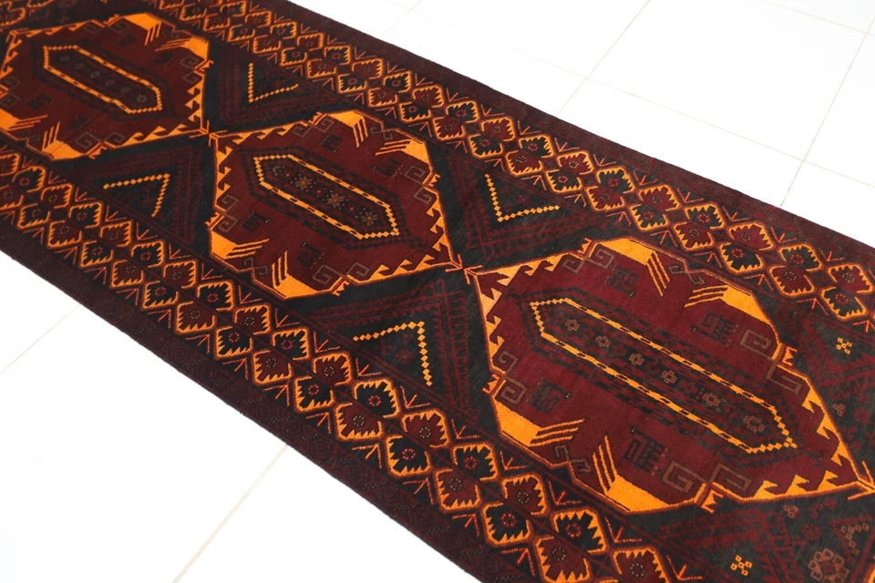 4x10 ft Hallway Tribal Runner Rug 3'8x9'11 Afghan Hand Knotted Wool Bedroom Rug - Image 3 of 4