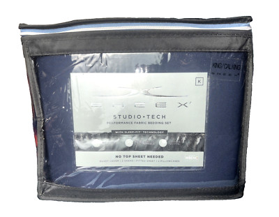 Sheex Studio Tech Fitted Sheet, Duvet, Shams, Pillowcases Navy/Grey King/CalKing