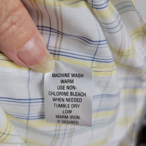 Roundtree and Yorke SZ L Short Sleeve Yellow, Blue Plaid Button Up Pocket Shirt - Picture 8 of 11