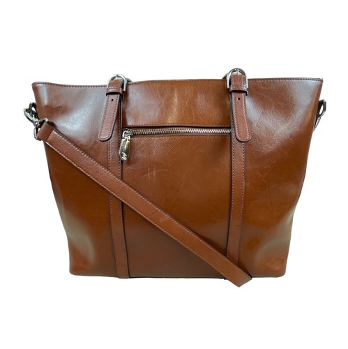 Bostanten Women's Brown Leather Laptop Tote Office Shoulder Tote Bag Size L - Picture 3 of 15