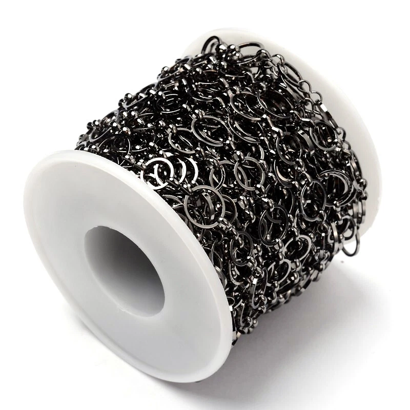 Cadenas de eslabones redondos de latón hechas a mano únicas de 3,28 pies/rollo cuerda artesanal carrete 8 ~ 10x1 mm Foto 2 de 4