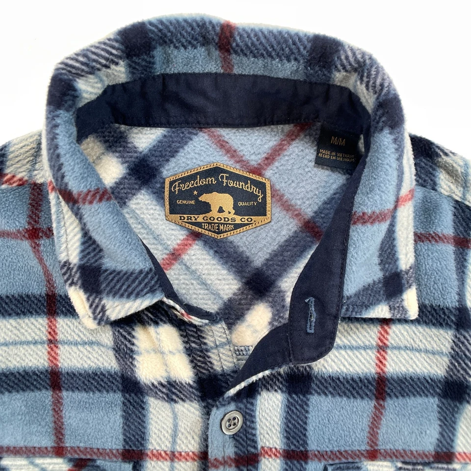 Camisa abotonada de lana a cuadros Freedom Foundry para hombre talla M azul Foto 2 de 4