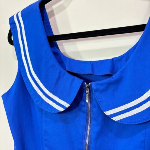 Vintage Navy Blue Sailor Dress Womens 14 Retro 1950s Pinup Nautical Rockability - Picture 8 of 16