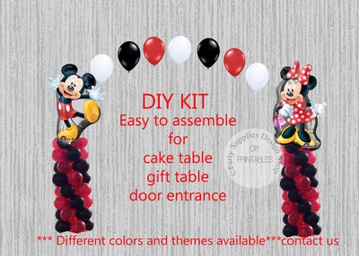 Red Minnie Mouse Mickey Balloon Arch With Columns Birthday Party