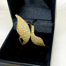 Twin Leaves Gold Colored and CZ   Studded Ring Costume Jewellery