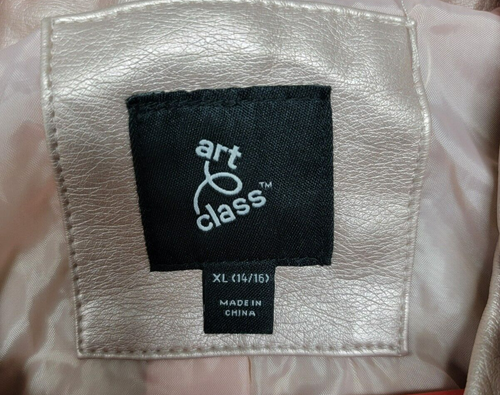 NWT~ART CLASS Girls XL (14-16) Faux Leather Full Zip Moto Jacket Pale Pink - Picture 4 of 8