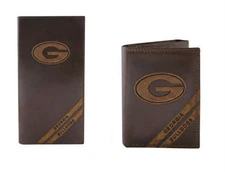 ZEP-PRO Georgia Bulldogs Genuine Leather Debossed Wallet Checkbook or Trifold  