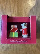 Christmas Trim A Home DACHSHUND Salt And Pepper HAND PAINTED 3" Shakers