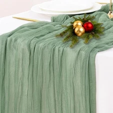 Sage Green Cheesecloth Table Runner 120 Inch Gauze Fabric for Boho Farmhouse
