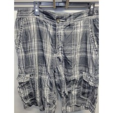 BKE Athletic Fit Marshall Plaid Cargo Shorts Size 36 Waist 24 Outseam Black Grey