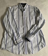 Paul Fredrick Mens 16.5 x 35 White Non-Iron Two-Ply Cotton Dress Shirt Striped